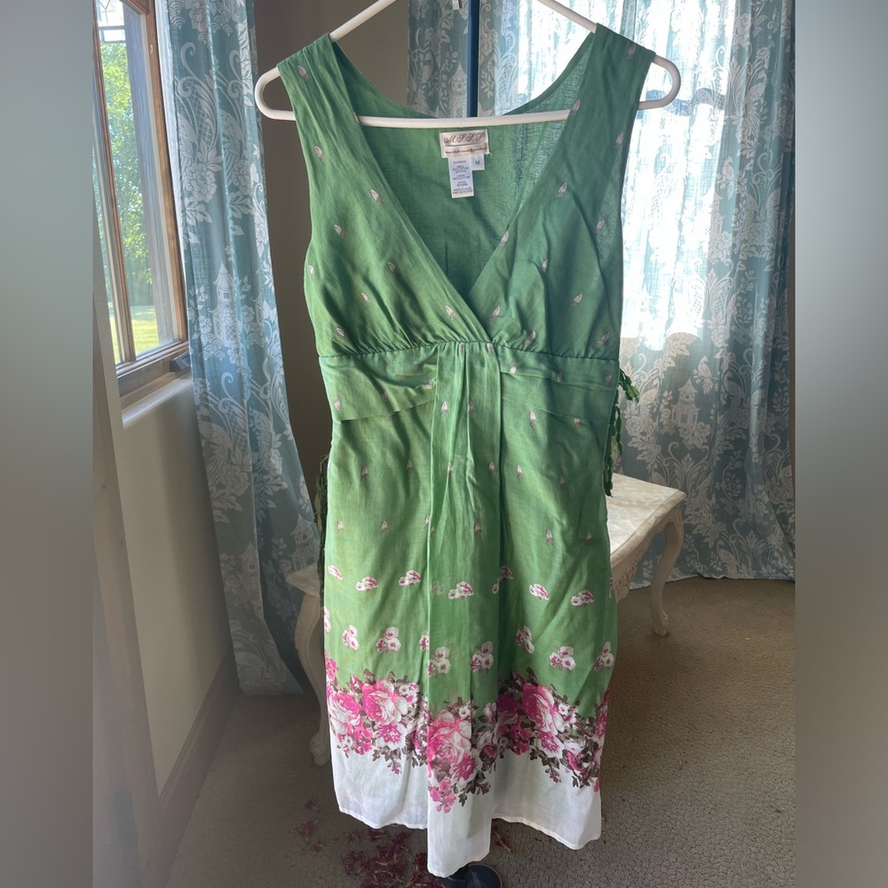 Vintage Max Studio silk blend green floral dress - Picture 3 of 12